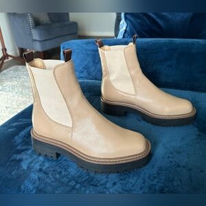 Sam Edelman Laguna Sesame Leather Chelsea Moto Round Toe Pull On Ankle Boots EUC